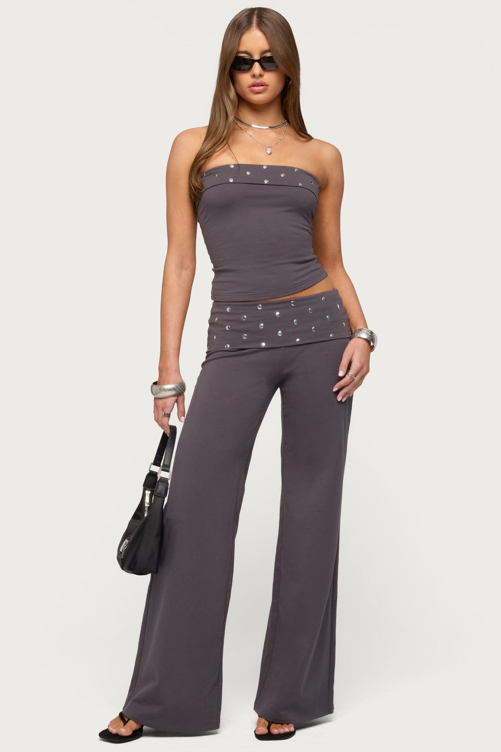 Breanna Studded Foldover Wide Leg Trousers