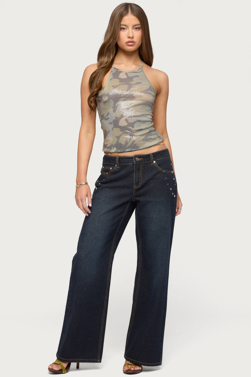 Spiral Studded Low Rise Baggy Jeans