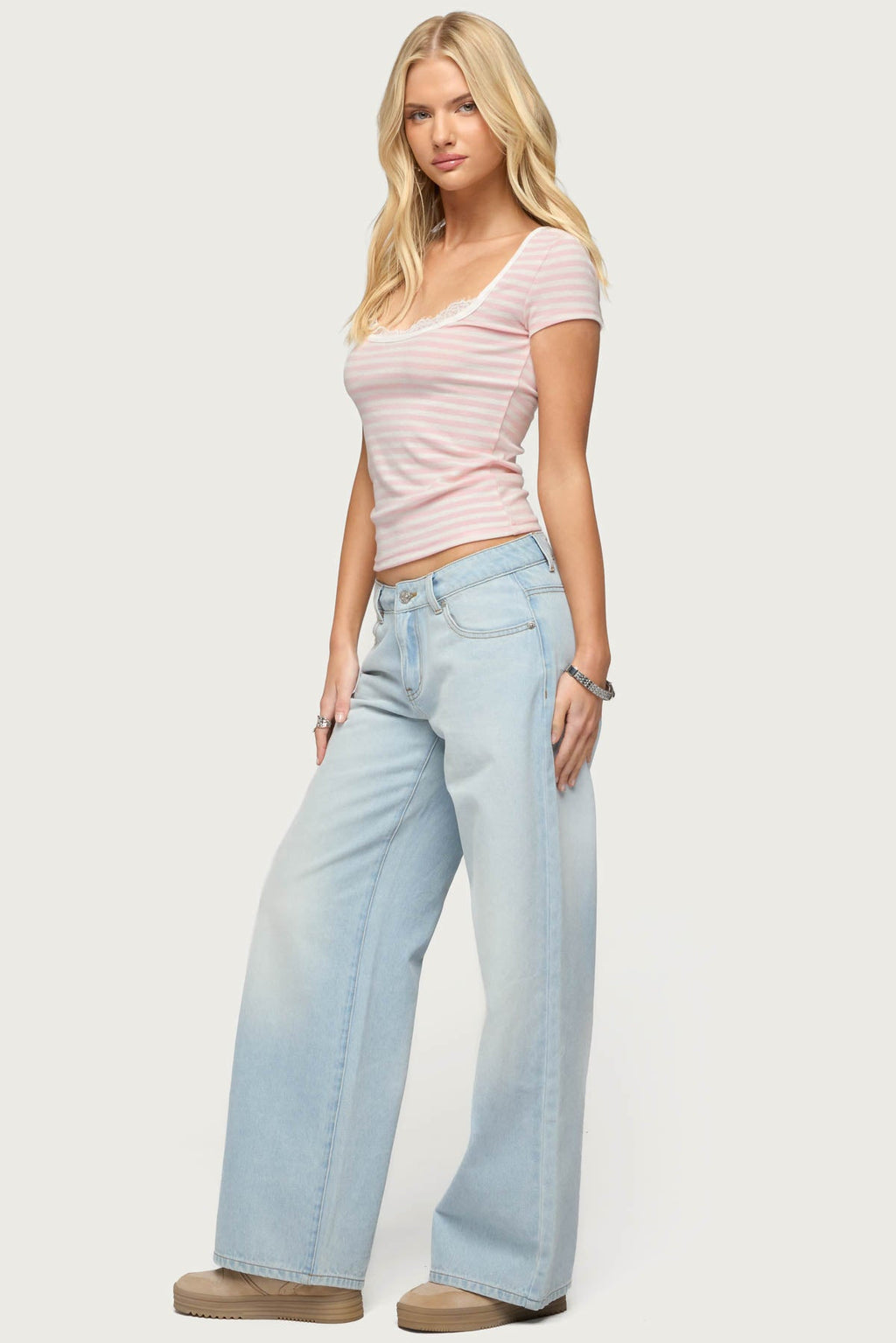 Layered Lacey Striped T Shirt