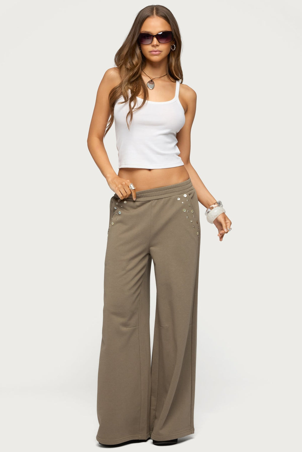 Zania Iridescent Button Joggers
