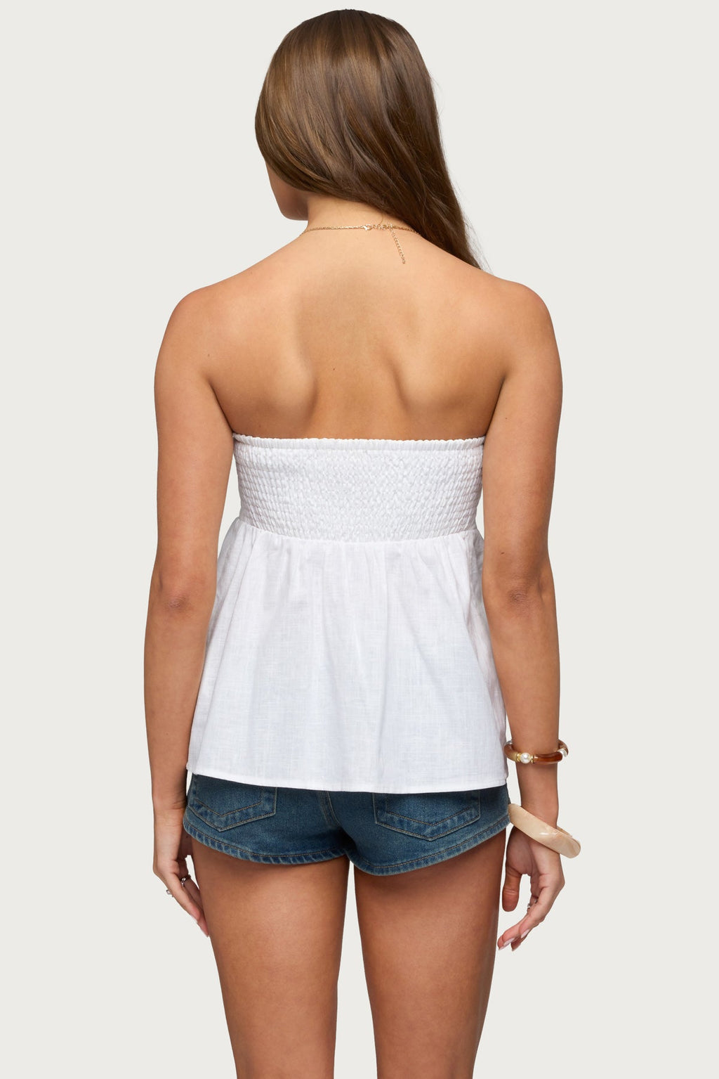 Linen Look Strapless Babydoll Top